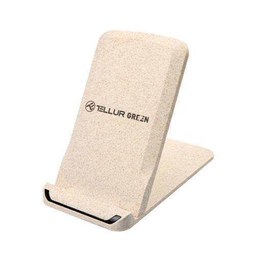 Tellur Green Qi wireless fast desk charger, 15W, Qi certified, foldable, wheat straw, cream