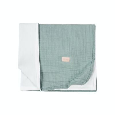 Muslin and chenille blanket for pram/cradle - VINTAGE GREEN