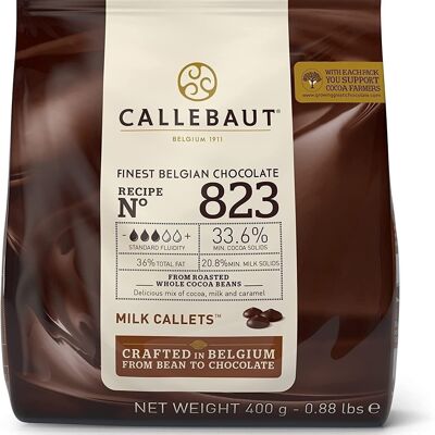Callebaut N° 823 (Kakao: 33,6%) - Milchkuvertüre - Belgisch - Feinste Belgische Milchschokolade (Callets) 400g