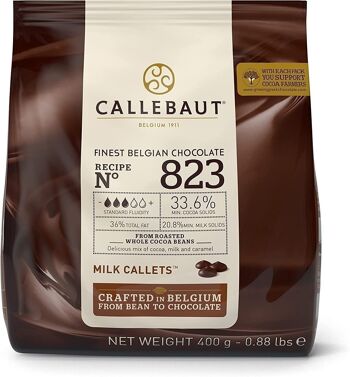 Callebaut N° 823 (Cacao : 33,6%) - Chocolat de Couverture au Lait - Belge - Finest Belgian Milk Chocolate (Callets) 400g 1