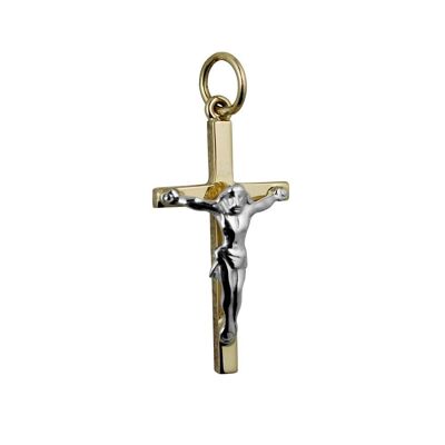 18ct 25x14mm Solid Block Crucifix Cross with white Corpus Christi