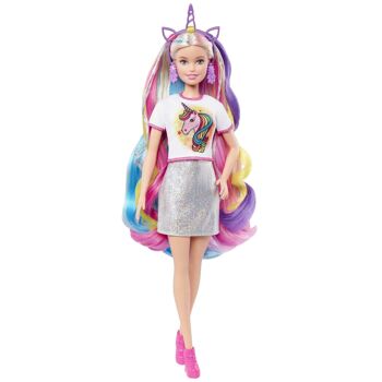 Poupée Barbie Cheveux Fantastiques avec Looks Sirène et Licorne 4