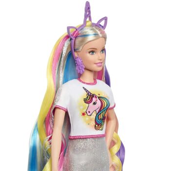 Poupée Barbie Cheveux Fantastiques avec Looks Sirène et Licorne 5