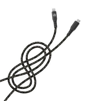 Câble Tellur Green Data, certifié Apple MFI, Type-C vers Lightning, 3A, PD60W, 1m, nylon, plastique recyclé, noir