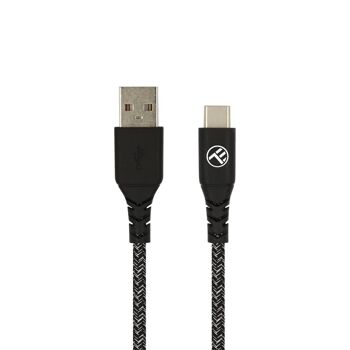 Câble Tellur Green Data, USB vers Type-C, 3A, 1m, nylon, plastique recyclé, noir