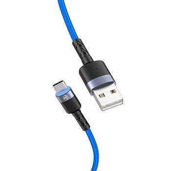 Câble de données Tellur USB vers Type-C avec lumière LED, 3A, 1,2 m, bleu 2