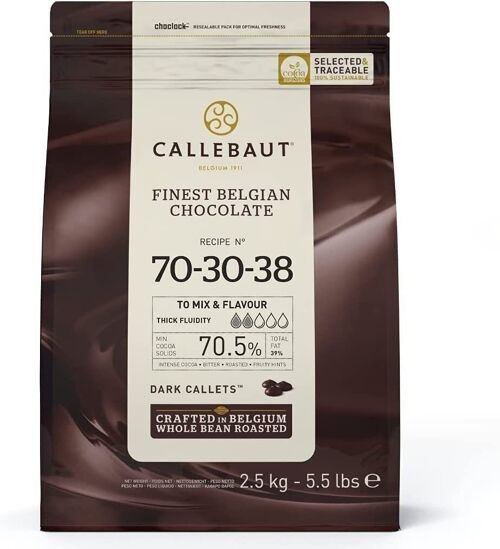 Callebaut - 70-30-38-  Finest 70,5% pépites de Chocolat Noir (callets) 2,5kg