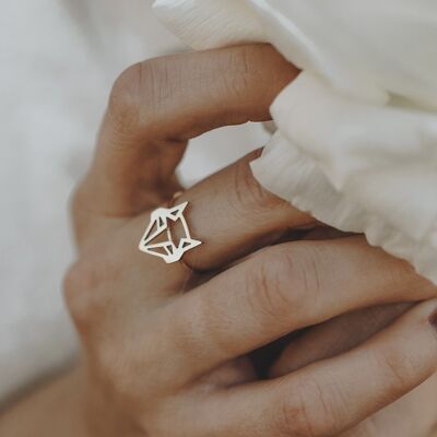 Verstellbarer geometrischer Origami-Fuchskopf-Ring aus Stahl