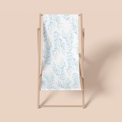 Liegestuhl mit Blumenmuster, handbemalt, hergestellt in Frankreich, 100 % Polyester, Buchenholz, blau – Manosque
