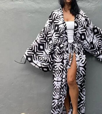 Robe de plage kimono pour femme noire | coton tissé | couverture 1