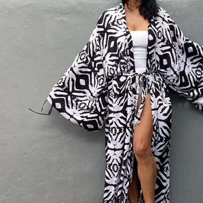 Vestido de playa kimono para mujer negro | tejido de algodón | cubrir
