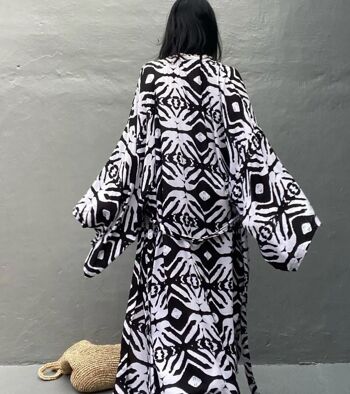 Robe de plage kimono pour femme noire | coton tissé | couverture 4