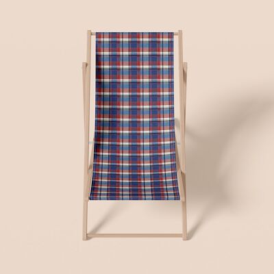 Deckchair, tartan pattern, 100% polyester, beech wood, made in france - Léocadie