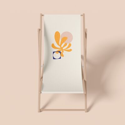 Lounge chair, outdoor decoration, graphic, yellow, pink, beech wood, polyester - Amélie model