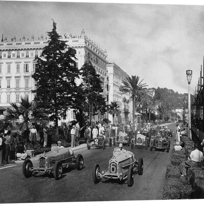Rahmen mit Vintage-Fotografie, Druck auf Leinwand: Grand Prix von Nizza, 1933