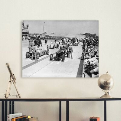 Rahmen mit Vintage-Fotografie, Druck auf Leinwand: Gitter des Großen Preises von Frankreich 1934