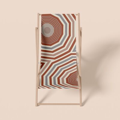 Decorative deck chair, graphic pattern, ochre, white, beech wood, polyester - Jeanne