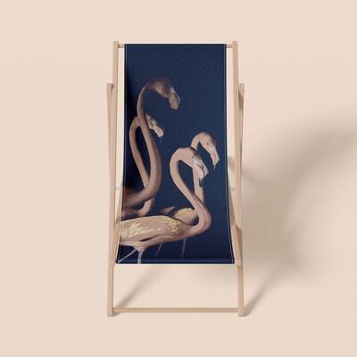 Deck chair, animals, tropical, pink flamingo, beech wood, polyester, blue, pink - Orasie model