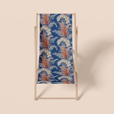 Outdoor deck chair, vintage style, blue, floral, beech wood, polyester - Louise model