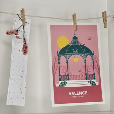 Valence postcard - pink kiosk