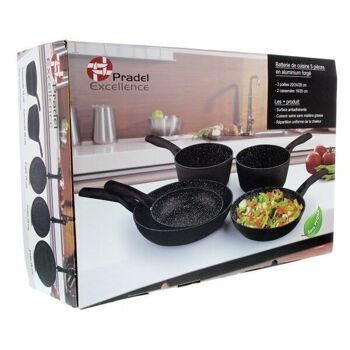 SET 3 POELES 20,24,28 cm + 2 CASSEROLES 18,20 cm FAÇON PIERRE EXTERIEUR NOIR 4