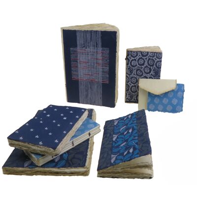 Libreta pergamino azul gama índigo inspiración textil japonesa formato A5