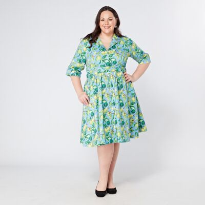 'Willow' Watercolour Apples Print Plus Size Cottagecore Shirt Dress | Sizes 16 18 20 22 24 26