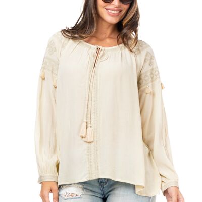 BLUSA LISA BORDADA 100%VISCOSA AJ5046B_CRUDO