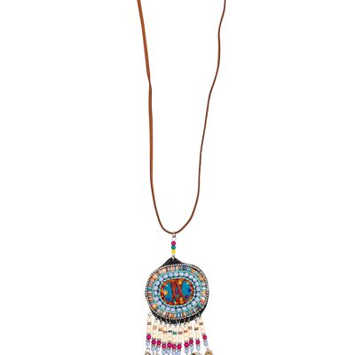 NECKLACE WITH BEADS METAL + LEATHER + BEAD CE7587GA_UNICO