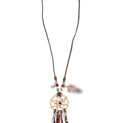 COLLIER AVEC PERLES METAL + CUIR + PERLE CE7589GA_UNICO