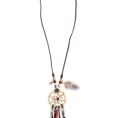 NECKLACE WITH BEADS METAL + LEATHER + BEAD CE7589GA_UNICO