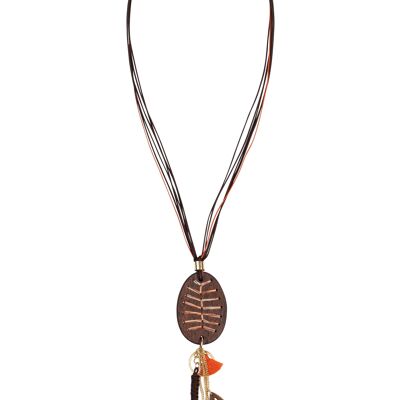 COLLAR CON ABALORIOS CUERO + METAL CE7590GA_UNICO