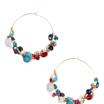 EARRINGS WITH METAL BEADS + STONE + BEAD CE7591EA_UNICO