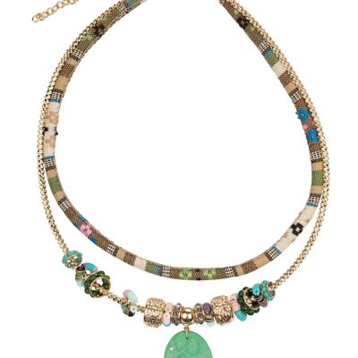 NECKLACE WITH BEADS METAL + STONE + BEAD CE7608GA_UNICO