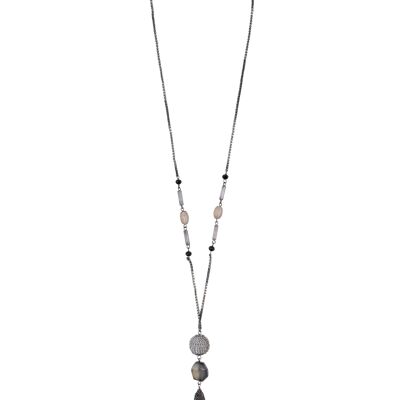 COLLAR CON ABALORIOS METAL + PIEDRA CE7612GA_UNICO