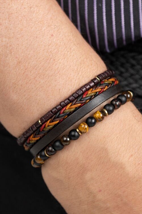 PULSERA CON ABALORIOS CUERO + MADERA + METAL CE7857BC_UNICO