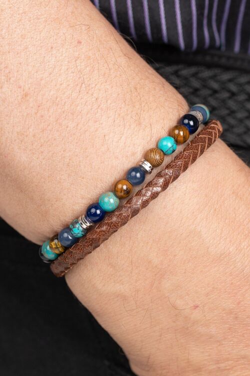 PULSERA CON ABALORIOS CUERO + MADERA + METAL CE7863BC_UNICO