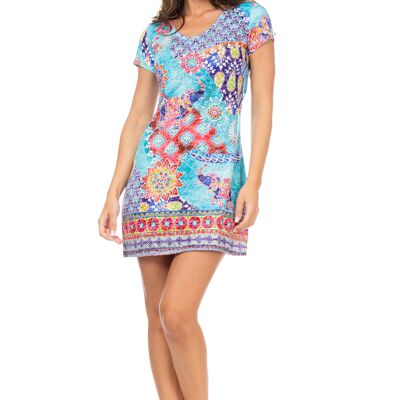 PRINTED DRESS 80% POLYESTER 20% VICOSA CH5675V_TURQUOISE