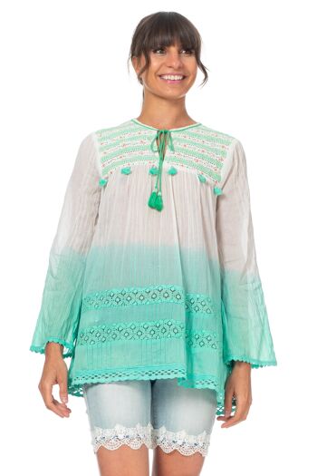 BLOUSE DÉGRADÉE BRODÉE 100% COTON IC3699B_VERDEAGUA 1