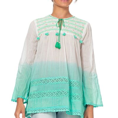 EMBROIDERED DEGRADED BLOUSE 100% COTTON IC3699B_VERDEAGUA