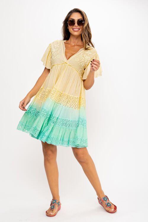 VESTIDO BORDADO TYE DYE 80%ALGODON 20%NILON IC7138V_VAINILLA