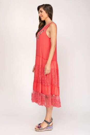 ROBE UNIE BRODÉE 80% COTON 20% NYLON IC7376V_CORAL 2