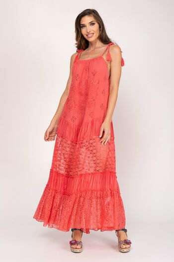 ROBE UNIE BRODÉE 80% COTON 20% NYLON IC7379V_CORAL