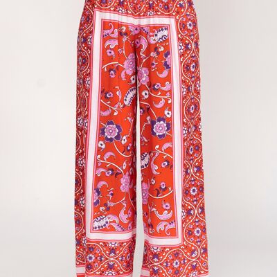 100% VISCOSE PRINTED TROUSERS IC7387P_RED