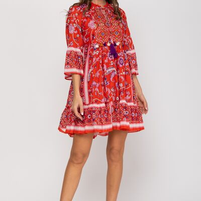 PRINTED DRESS 100% COTTON IC7389V_RED
