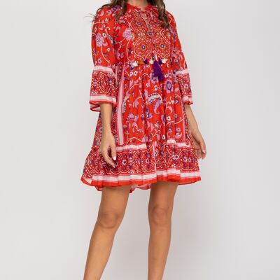 ROBE IMPRIMÉ 100% COTON IC7389V_ROUGE