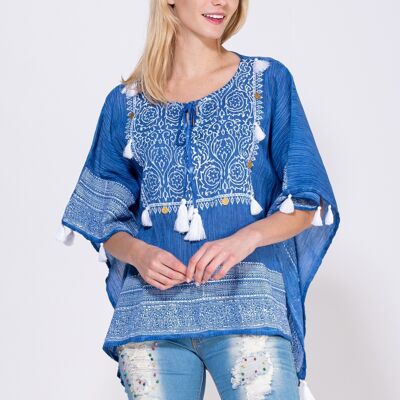 PRINTED TUNIC 100% COTTON KS7175TU_BLUE