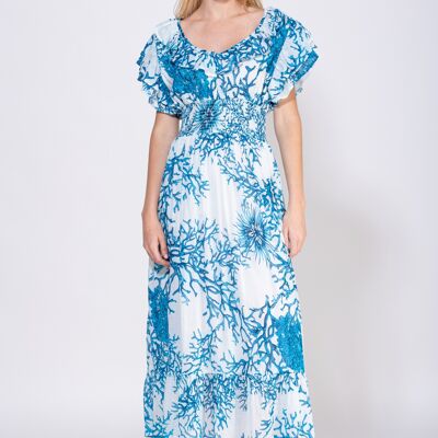 PRINTED DRESS 100% COTTON KS7184V_BLUE