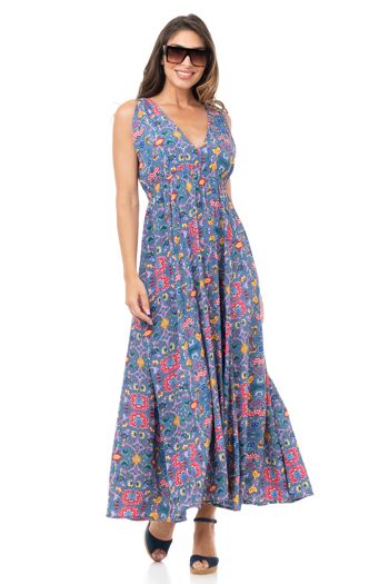 ROBE LONGUE IMPRIMÉE 100% POLYESTER LI5569V_BLUE 1