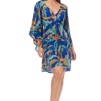 SHORT PRINTED DRESS 100% POLYESTER LI5577V_TURQUOISE